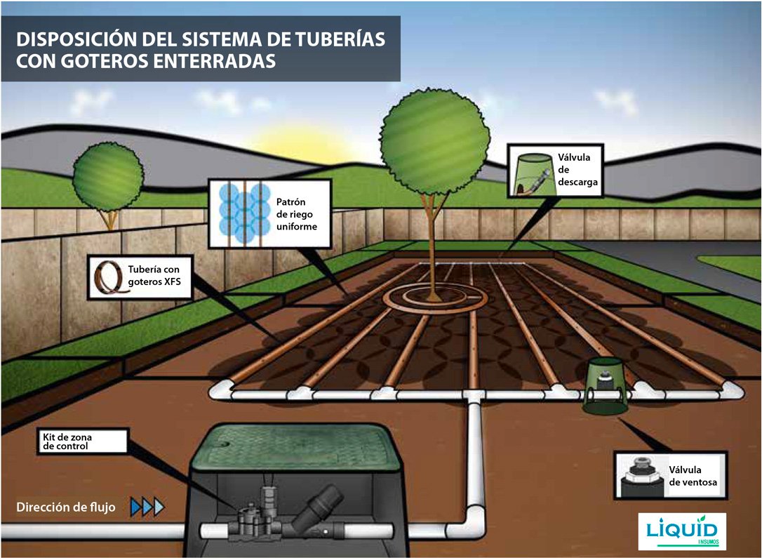 Instalación de tubería de goteo subterránea Rain Bird XFS